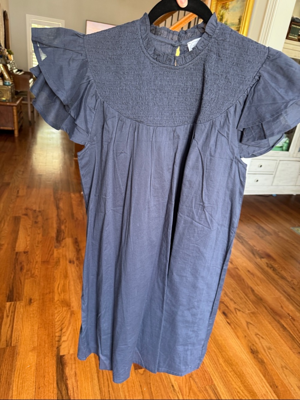 Mud Pie Navy Smocked Ruffled Neck dress